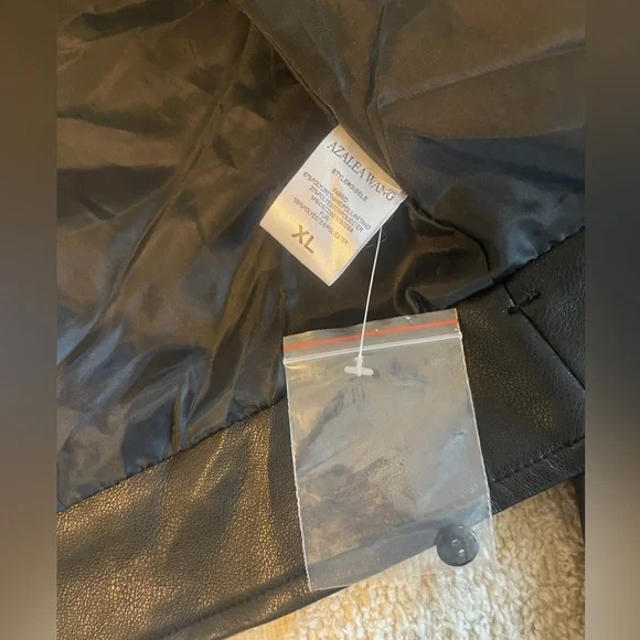 Black Faux Leather Jacket with Faux Fur Cuffs - Picture 6 of 6